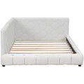 Upholstered Full Size Platform Bed With Usb Ports And Led Belt, White White Teddy