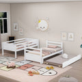 Twin Over Pull Out Bunk Bed With Trundle, White Box Spring Required Twin White Wood Brown Bedroom American Design,Artsy Pine Bed Frame Pine