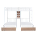 Full Over Twin & Twin Triple Bunk Bed With Drawers, Multi Functional Metal Frame Bed With Desks And Shelves In The Middle, White White Metal