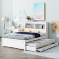 Full Size Platform Bed With Trundle, Drawers And Usb Plugs, White Full White Pine