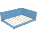 Upholstered Full Size Platform Bed With Usb Ports, Blue Blue Linen