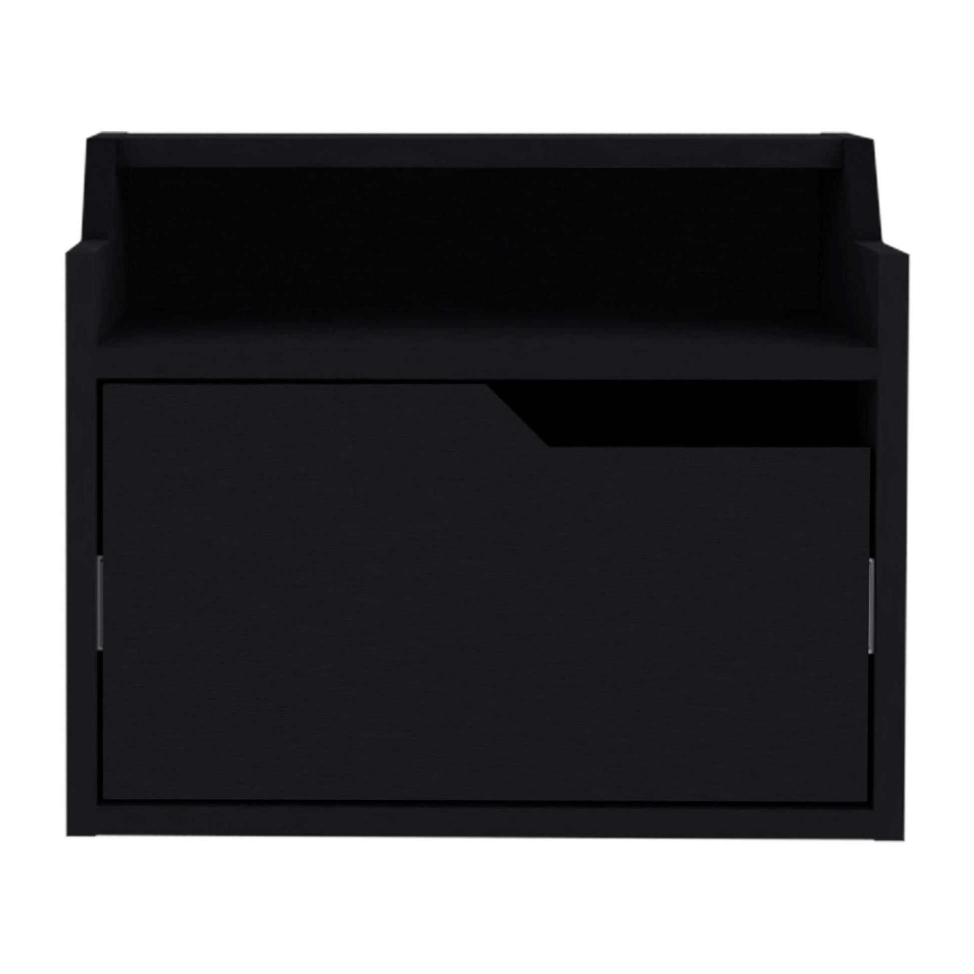 Busan Modern Floating Nightstandend Table, Side Table Single Drawer Design With Sleek Two Tiered Top Shelf Surfaces Black Bedroom Black Particle Board Particle Board