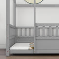 Full Size Floor Wooden Bed With House Roof Frame, Fence Guardrails,Grey Box Spring Required Full Grey Wood Brown Bedroom American Design,Artsy Pine Bed Frame Pine