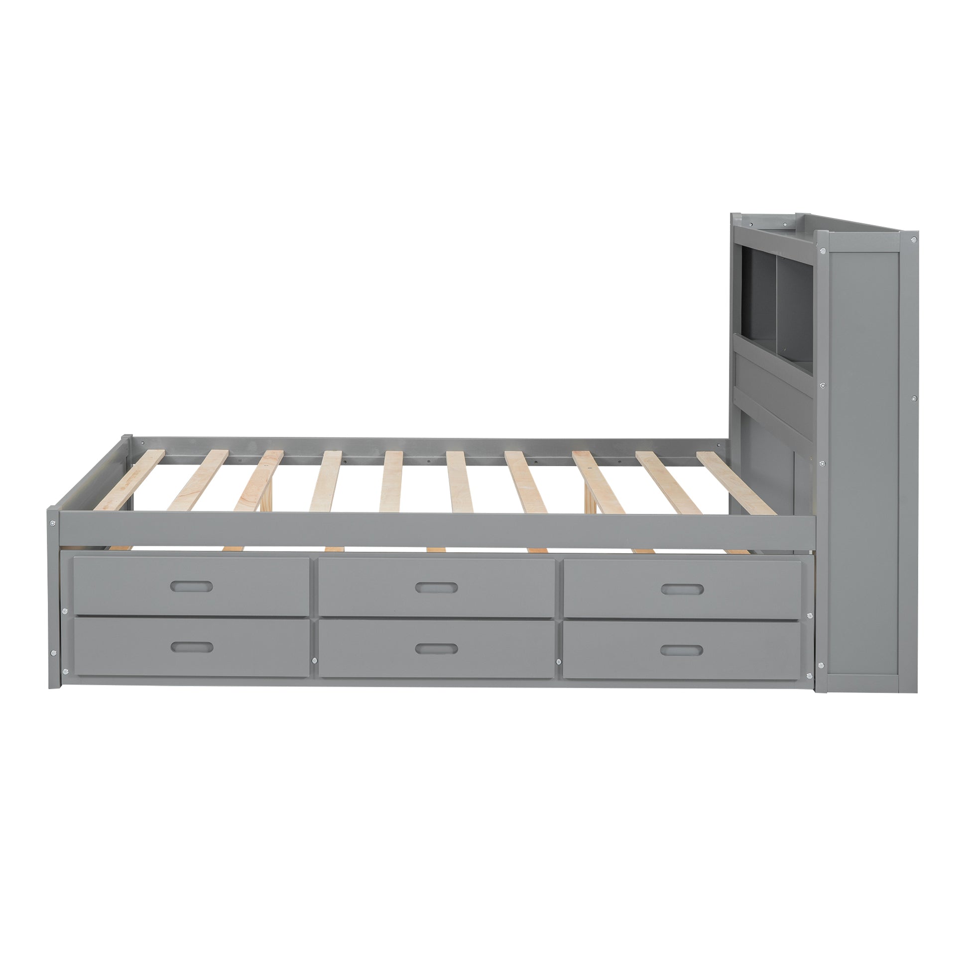 Full Size Platform Bed With Trundle, Drawers And Usb Plugs, Gray Full Gray Pine