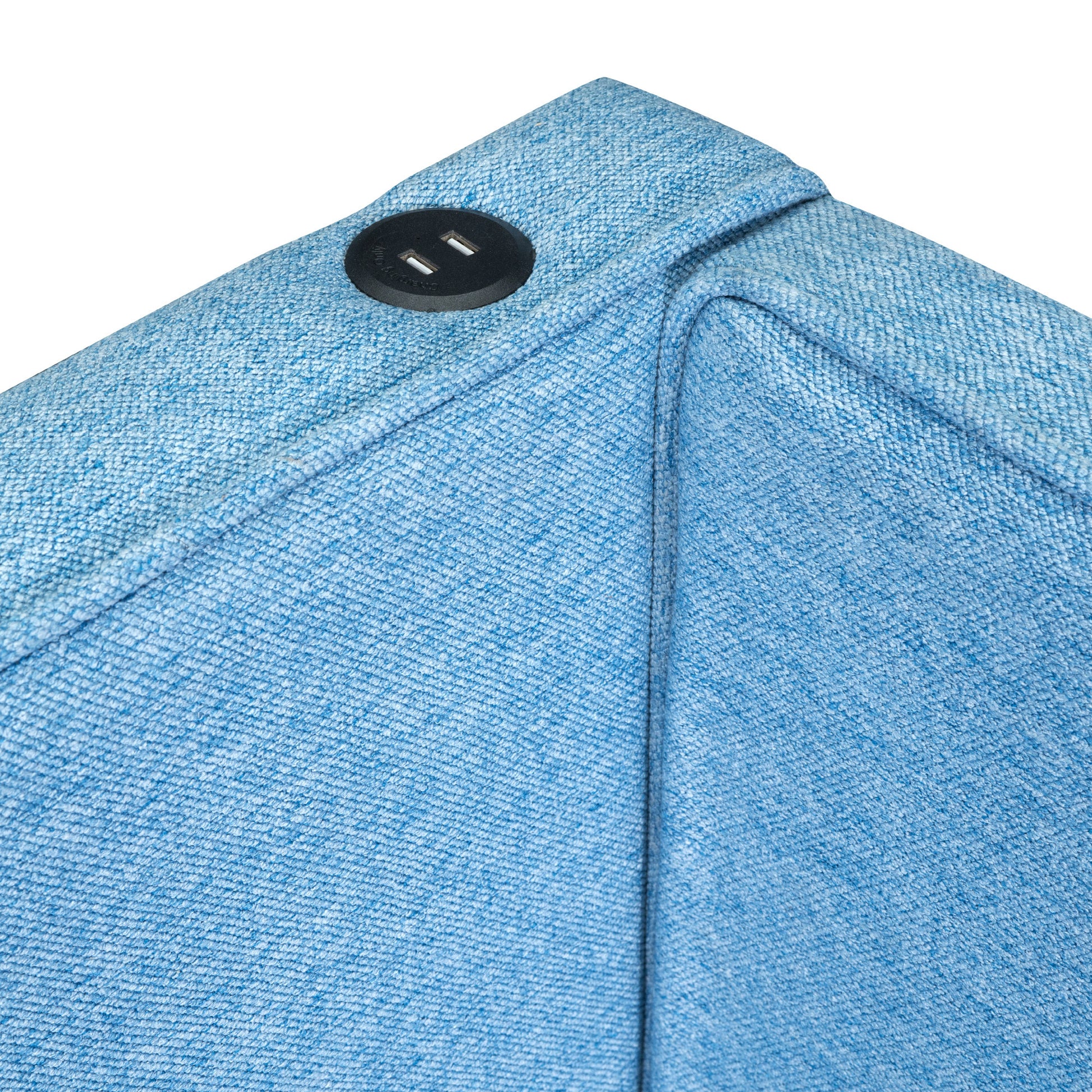 Upholstered Full Size Platform Bed With Usb Ports, Blue Blue Linen
