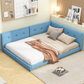 Upholstered Full Size Platform Bed With Usb Ports, Blue Blue Linen