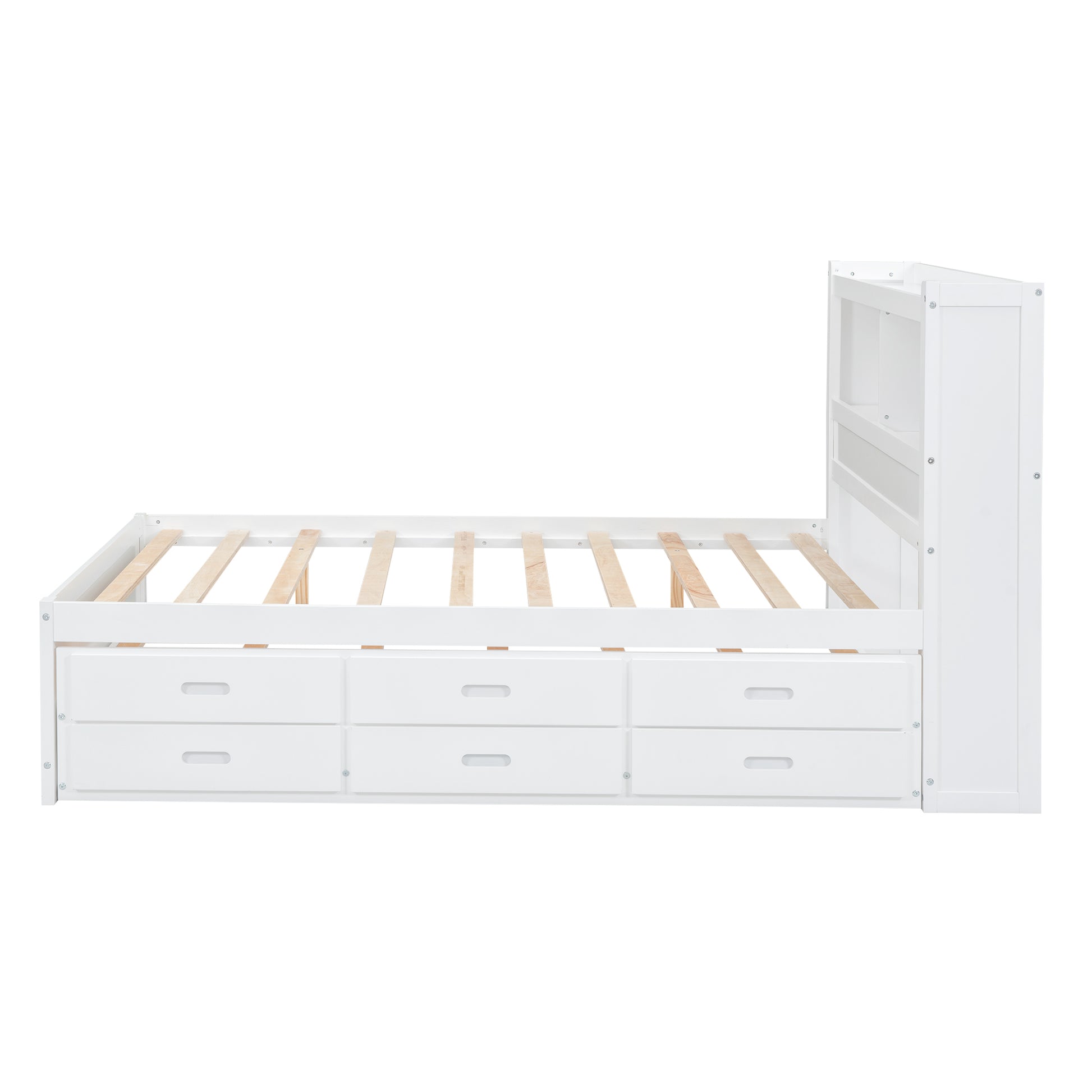 Full Size Platform Bed With Trundle, Drawers And Usb Plugs, White Full White Pine