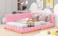 Upholstered Full Size Platform Bed With Usb Ports And Led Belt, Pink Pink Teddy