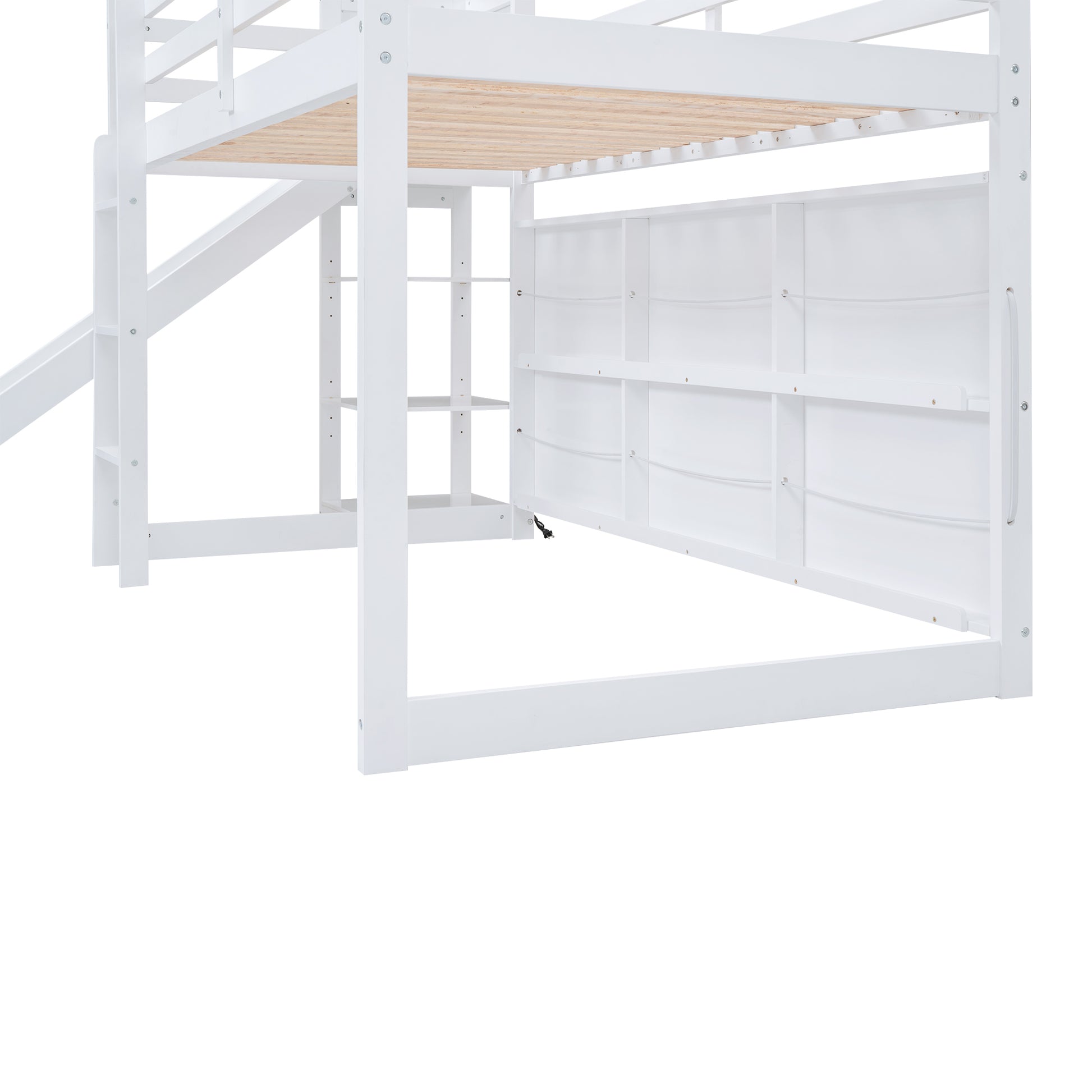 Twin Size Wood House Loft Bed With Slide, Storage Shelves And Light, White Box Spring Not Required White Wood Bedroom Solid Wood Mdf