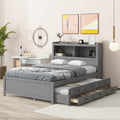 Full Size Platform Bed With Trundle, Drawers And Usb Plugs, Gray Full Gray Pine