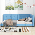 Upholstered Queen Size Platform Bed With Usb Ports, Blue Box Spring Not Required Blue Linen