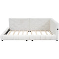 Upholstered Full Size Platform Bed With Usb Ports And Led Belt, White White Teddy