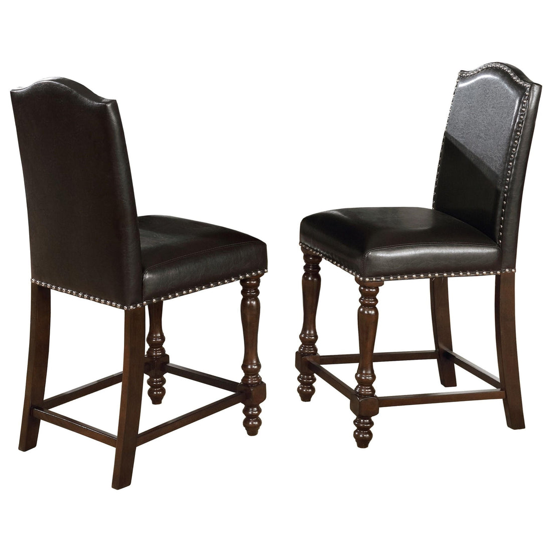 Traditional Style Counter Height Dining Side Chair 2Pc Set Espresso Pu Leather Upholstered Seat Dark Espresso Brown Finish Trim Turned Front Legs Dining Room Wooden Furniture Polyurethane Brown Side Chair Tufted Back Wood