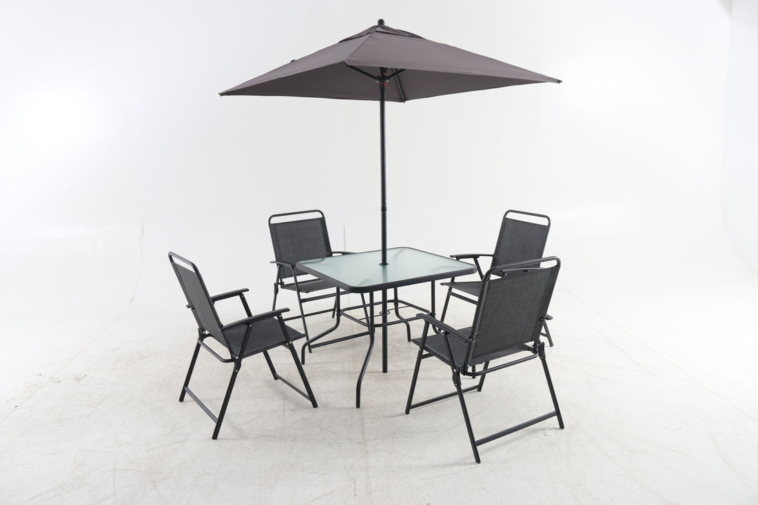 Outdoor Patio Dining Set For 4 People, Metal Patio Furniture Table And Chair Set With Umbrella, Black No Dining Set Grey Rust Resistant Frame Garden & Outdoor Complete Patio Sets Steel