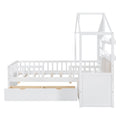 Twin Size House Bed With Sofa, Kids Platform Bed With Two Drawers And Storage Shelf, White White Wood