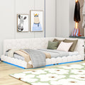 Upholstered Full Size Platform Bed With Usb Ports And Led Belt, White White Teddy