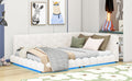 Upholstered Full Size Platform Bed With Usb Ports And Led Belt, White White Teddy