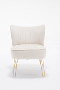 Hengming Modern Velvet Chair, Armless Side Chair, Metal Leg Chair, Suitable For Living Room And Bedroom Set Of 2 Beige Velvet