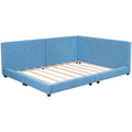 Upholstered Full Size Platform Bed With Usb Ports, Blue Blue Linen