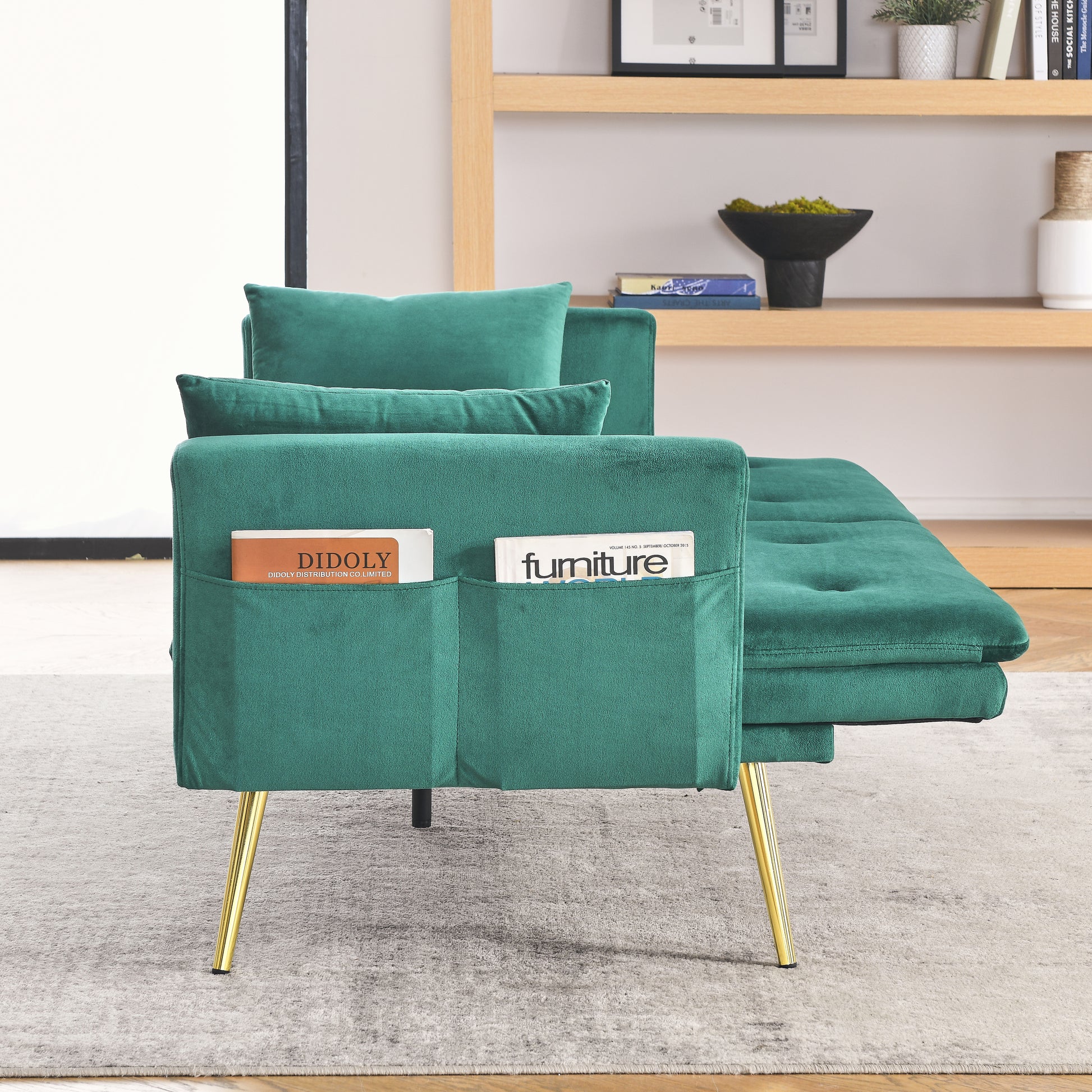 72.5" Convertible Sofa Bed, Adjustable Velvet Sofa Bed Velvet Folding Lounge Recliner Reversible Daybed Ideal For Bedroom With Two Pillows And Center Leg Green Velvet