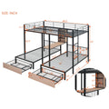 Full Over Twin & Twin Triple Bunk Bed With Drawers, Multi Functional Metal Frame Bed With Desks And Shelves In The Middle, Black Black Metal