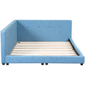 Upholstered Full Size Platform Bed With Usb Ports, Blue Blue Linen