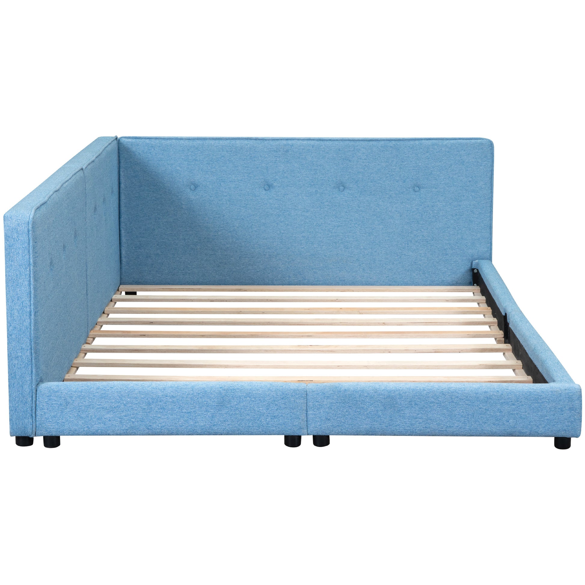 Upholstered Full Size Platform Bed With Usb Ports, Blue Blue Linen