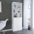 Home 2 Door Bookcase, Modern Storage Unit With Dual Doors And Multi Tier Shelves White Office White Particle Board Particle Board