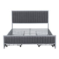 Queen Size Metal Frame Upholstered Bed With 4 Drawers, Linen Fabric, Gray Gray Linen