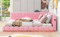 Upholstered Full Size Platform Bed With Usb Ports And Led Belt, Pink Pink Teddy