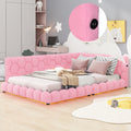 Upholstered Full Size Platform Bed With Usb Ports And Led Belt, Pink Pink Teddy