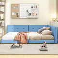 Upholstered Full Size Platform Bed With Usb Ports, Blue Blue Linen