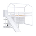 Twin Size Wood House Loft Bed With Slide, Storage Shelves And Light, White Box Spring Not Required White Wood Bedroom Solid Wood Mdf