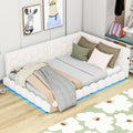 Upholstered Full Size Platform Bed With Usb Ports And Led Belt, White White Teddy