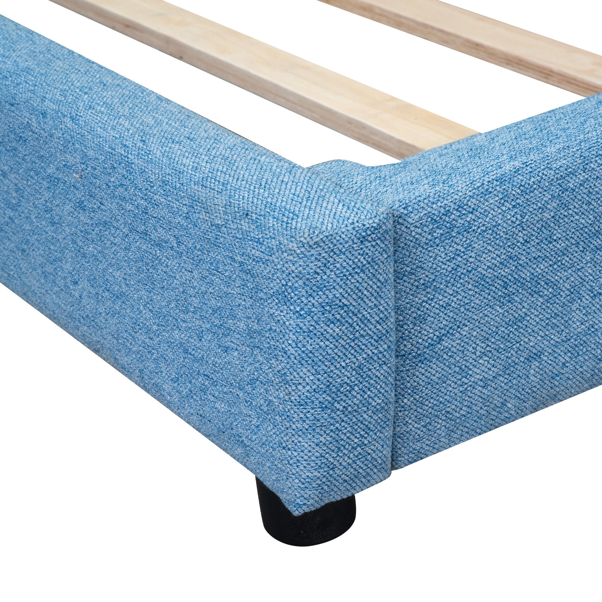 Upholstered Full Size Platform Bed With Usb Ports, Blue Blue Linen