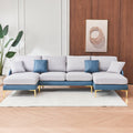 Modern Large Area Linen Leathaire Fabric Color Matching Segmented Sofa, Ultra Wide Lounge Chair, Golden Legs, U Shaped, Blue Light Gray Blue Grey Primary Living Space Wood