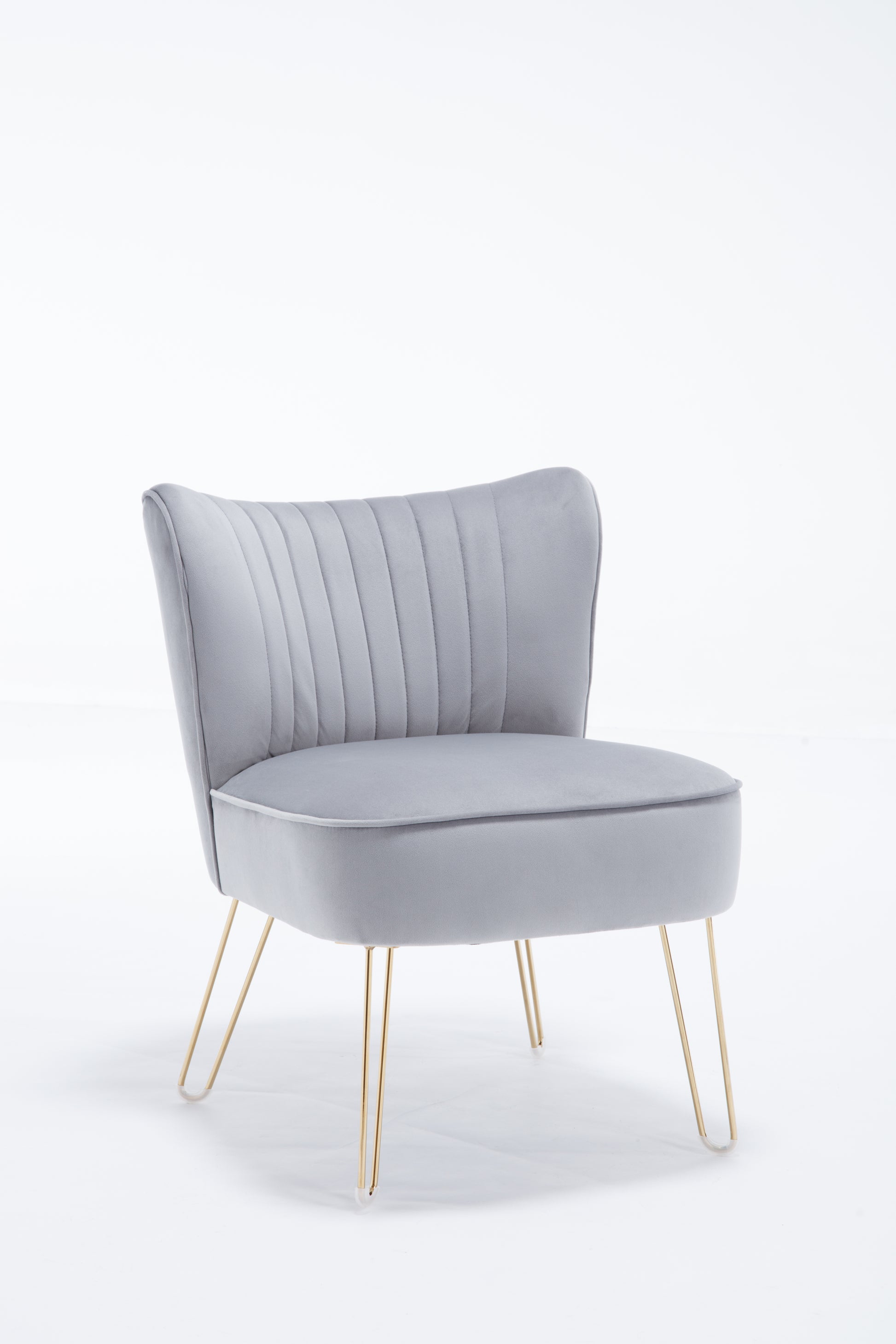 Hengming Modern Velvet Chair, Armless Side Chair, Metal Leg Chair, Suitable For Living Room And Bedroom Set Of 2 Light Gray Velvet