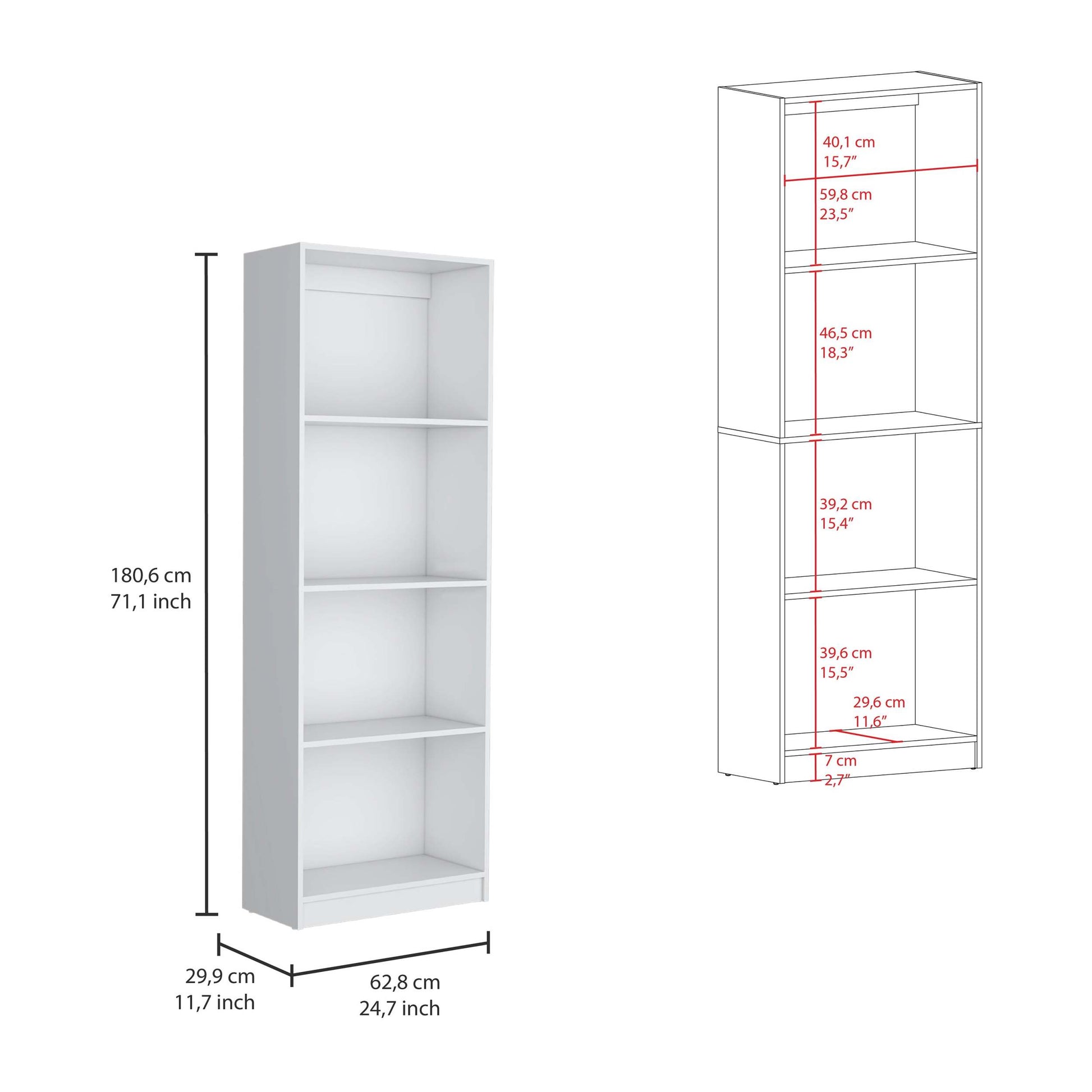 Home Bookcase With 4 Shelf Modern Display Unit For Books And Decor White Office White Office Particle Board Particle Board