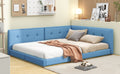 Upholstered Full Size Platform Bed With Usb Ports, Blue Blue Linen