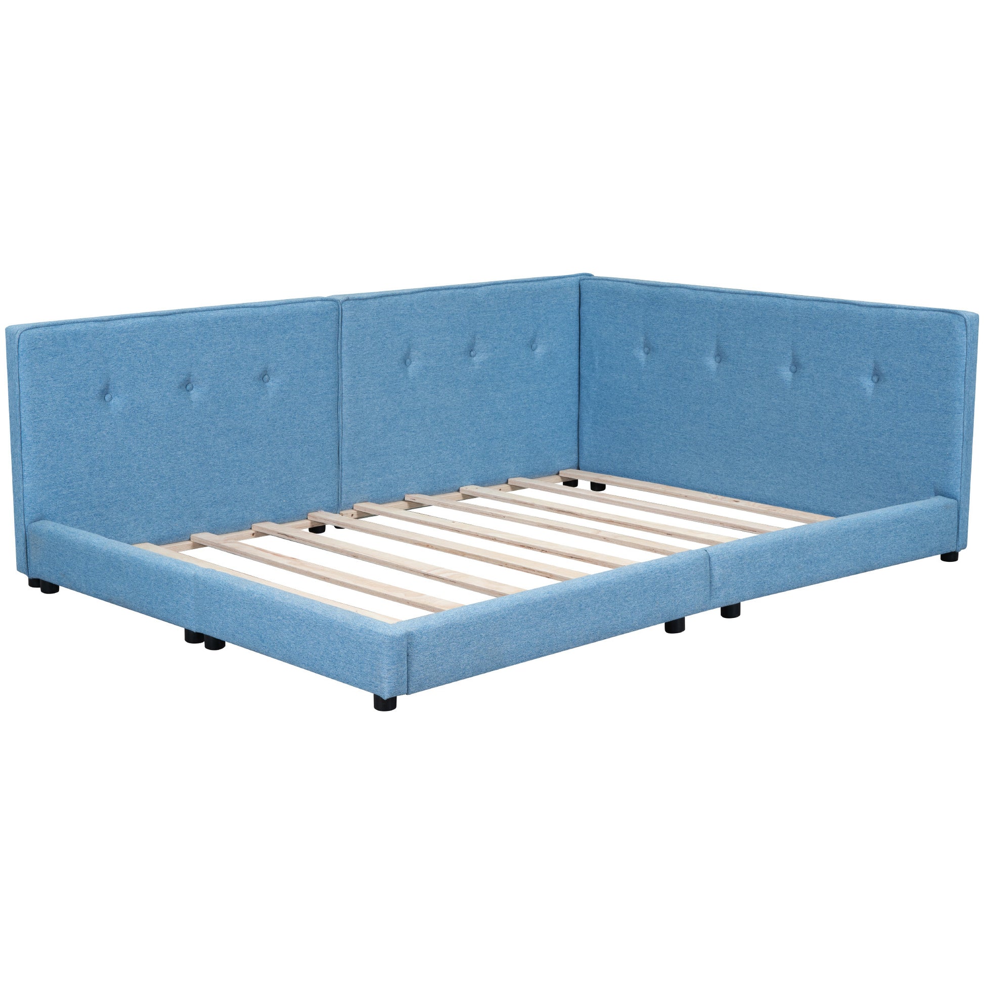 Upholstered Queen Size Platform Bed With Usb Ports, Blue Box Spring Not Required Blue Linen