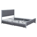 Queen Size Metal Frame Upholstered Bed With 4 Drawers, Linen Fabric, Gray Gray Linen