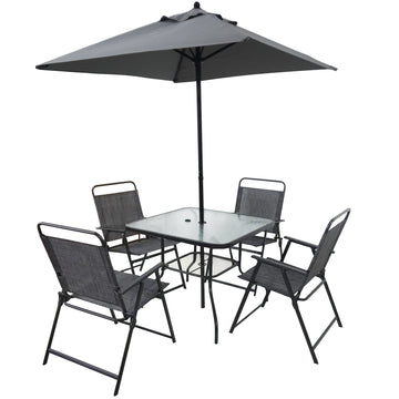 Outdoor Patio Dining Set For 4 People, Metal Patio Furniture Table And Chair Set With Umbrella, Black No Dining Set Grey Rust Resistant Frame Garden & Outdoor Complete Patio Sets Steel