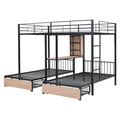 Full Over Twin & Twin Triple Bunk Bed With Drawers, Multi Functional Metal Frame Bed With Desks And Shelves In The Middle, Black Black Metal