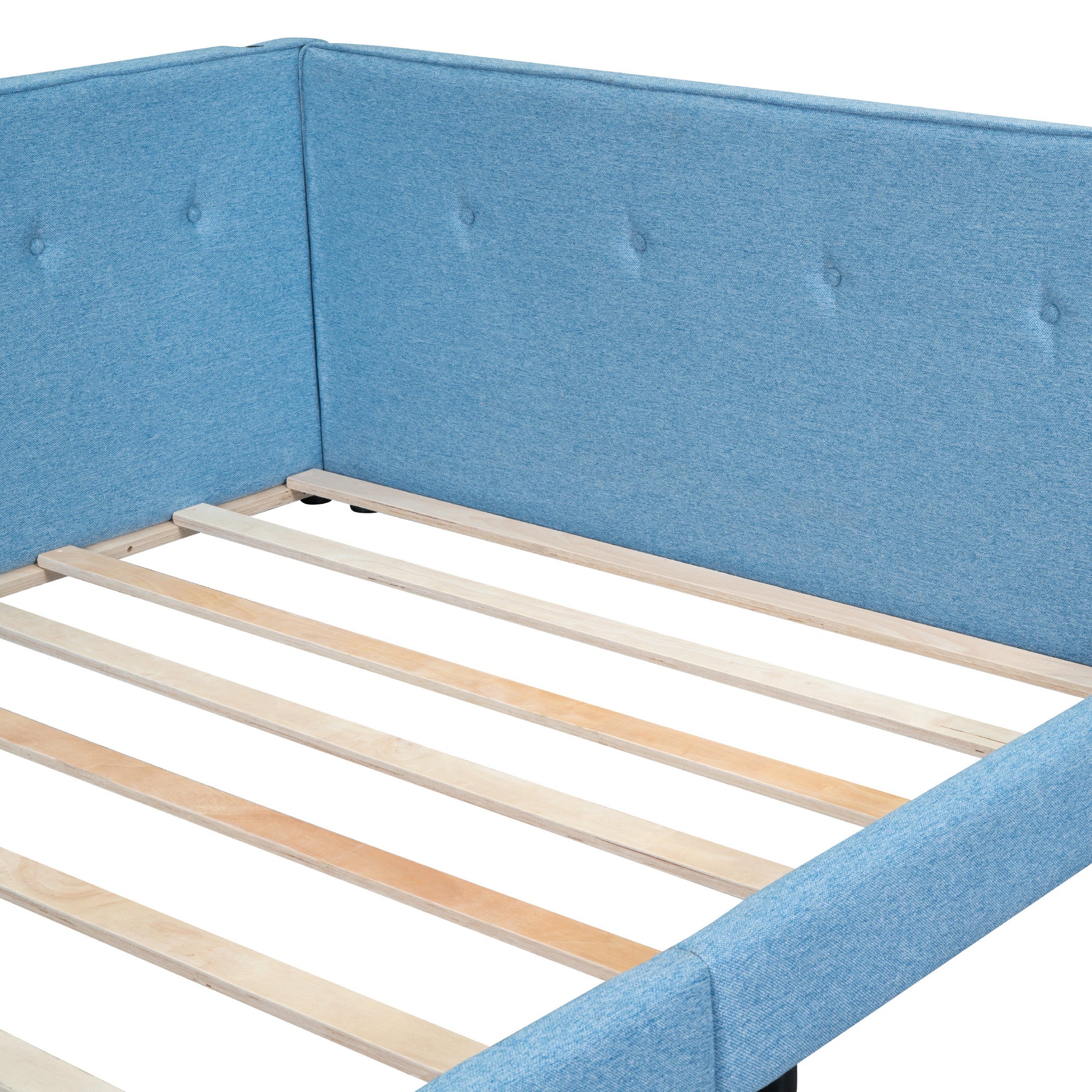 Upholstered Full Size Platform Bed With Usb Ports, Blue Blue Linen