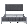 Full Size Metal Frame Upholstered Bed With 4 Drawers, Linen Fabric, Gray Gray Linen