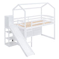 Twin Size Wood House Loft Bed With Slide, Storage Shelves And Light, White Box Spring Not Required White Wood Bedroom Solid Wood Mdf