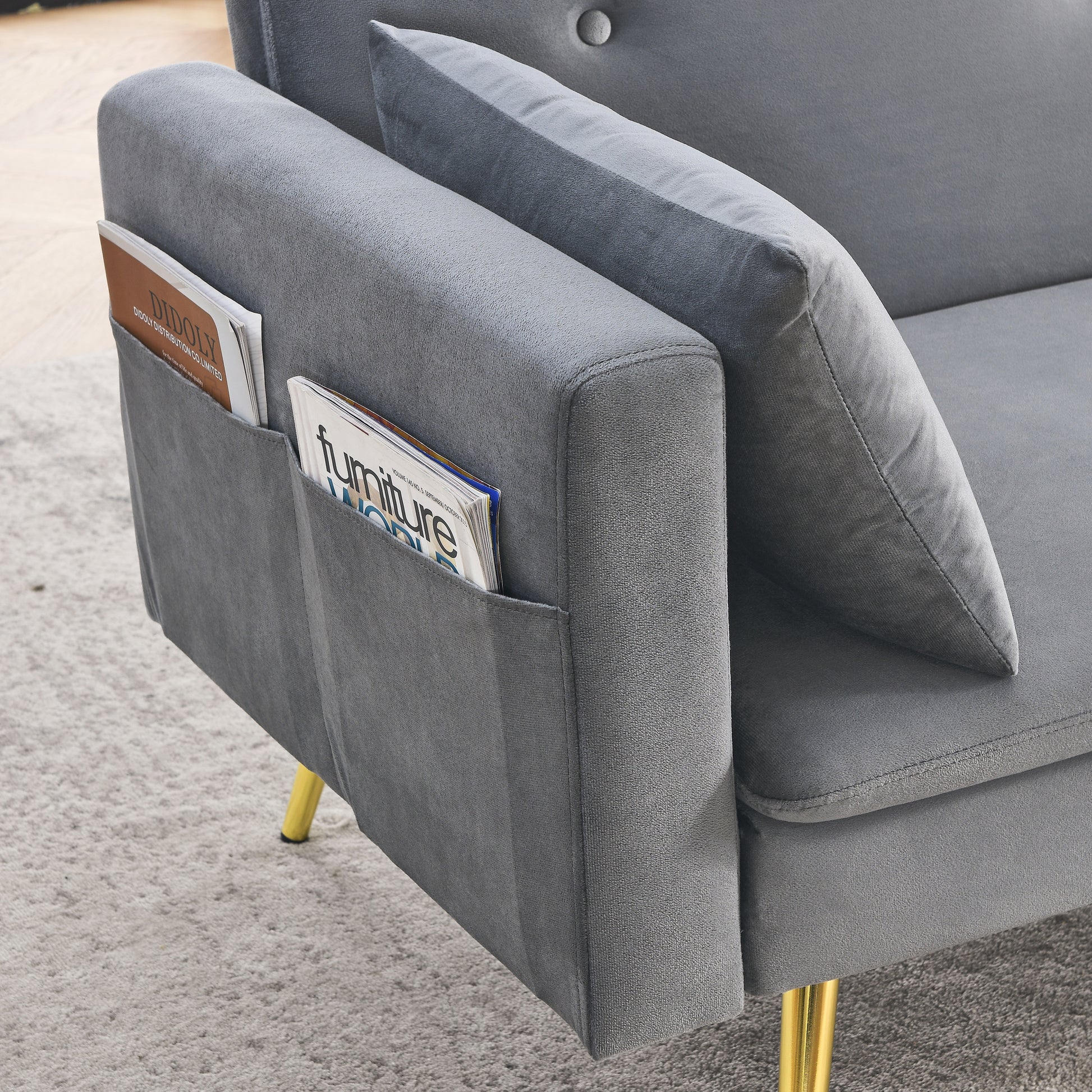 72.5" Convertible Sofa Bed, Adjustable Velvet Sofa Bed Velvet Folding Lounge Recliner Reversible Daybed Ideal For Bedroom With Two Pillows And Center Leg Grey Velvet
