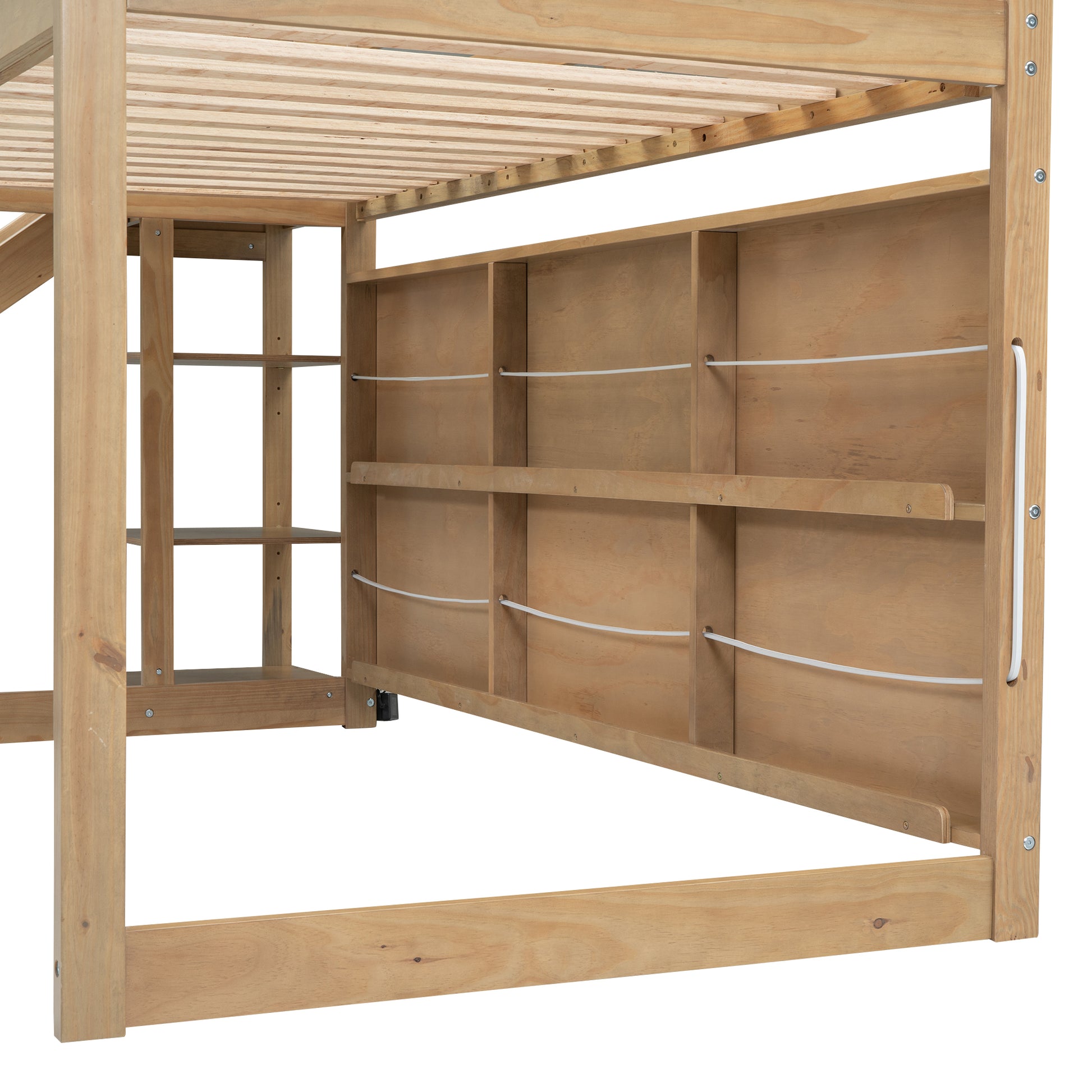 Twin Size Wood House Loft Bed With Slide, Storage Shelves And Light, Climbing Ramp, Wood Color Box Spring Not Required Wood Wood Bedroom Solid Wood Mdf