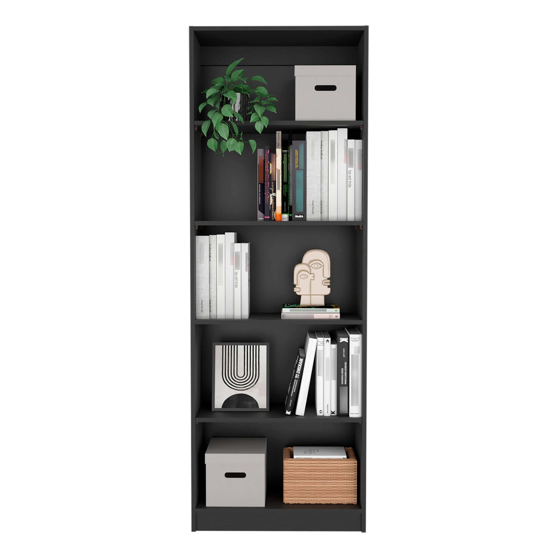 Home 4 Shelves Bookcase With Multi Tiered Storage Black Office Black Office Modern Particle Board Particle Board