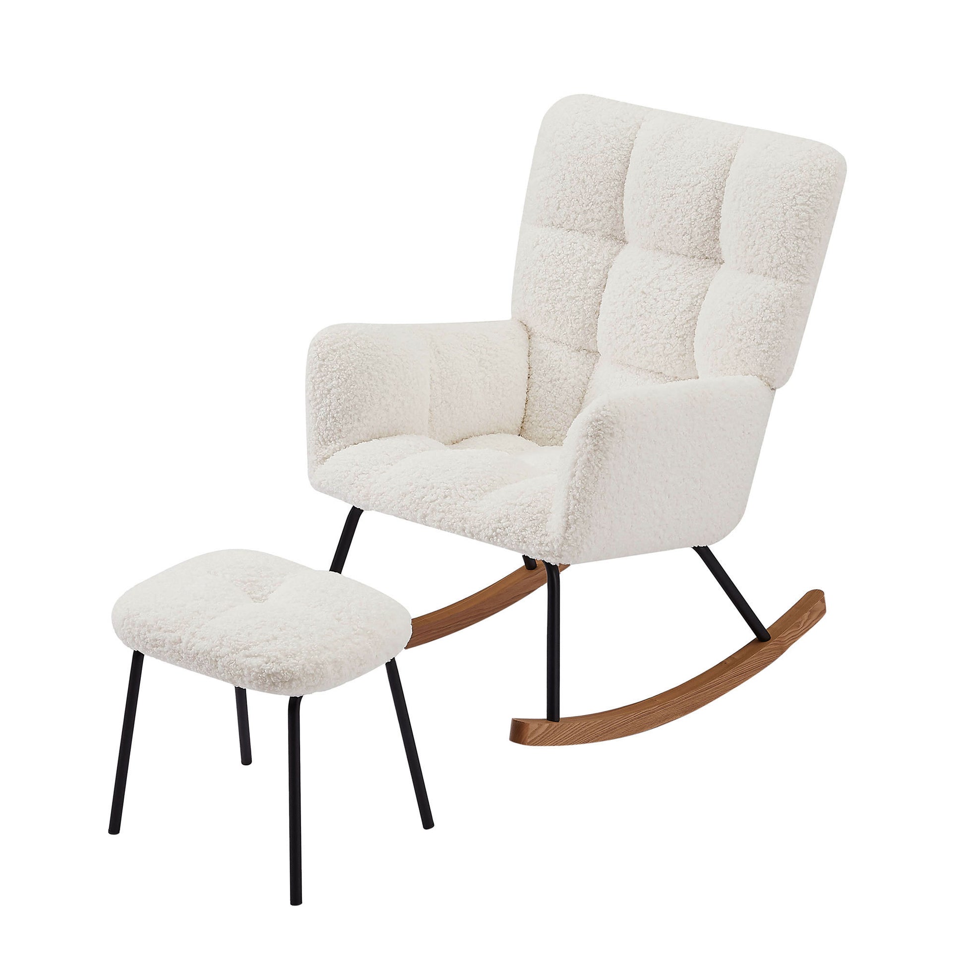 Lounge Recliner Chair Rocking Chair Armchair For Mom And Baby Modern Glider Chair With Soft Seat And High Backrest For Living Room Beige Foam Boucle
